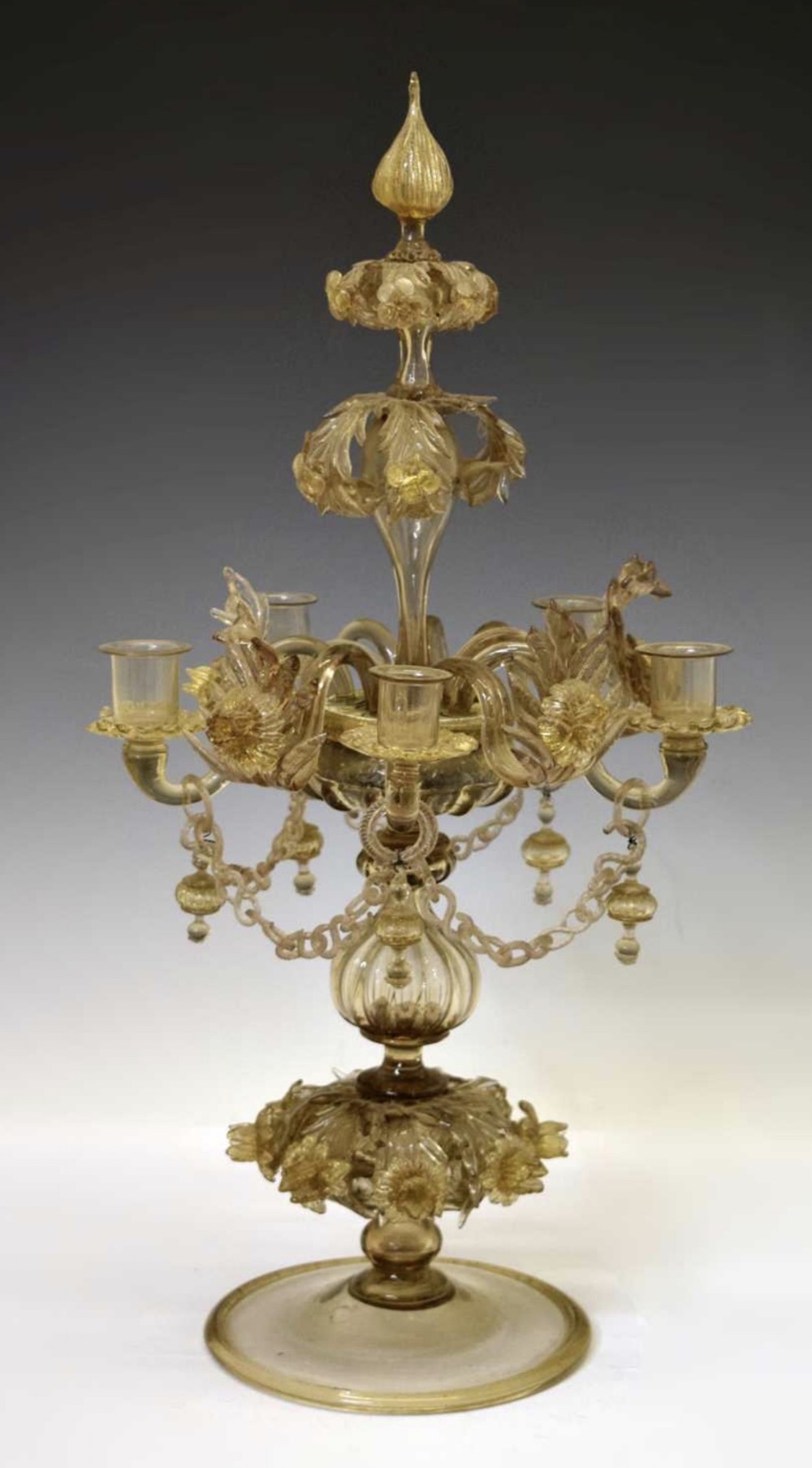 c19th murano glass five branch candelabra