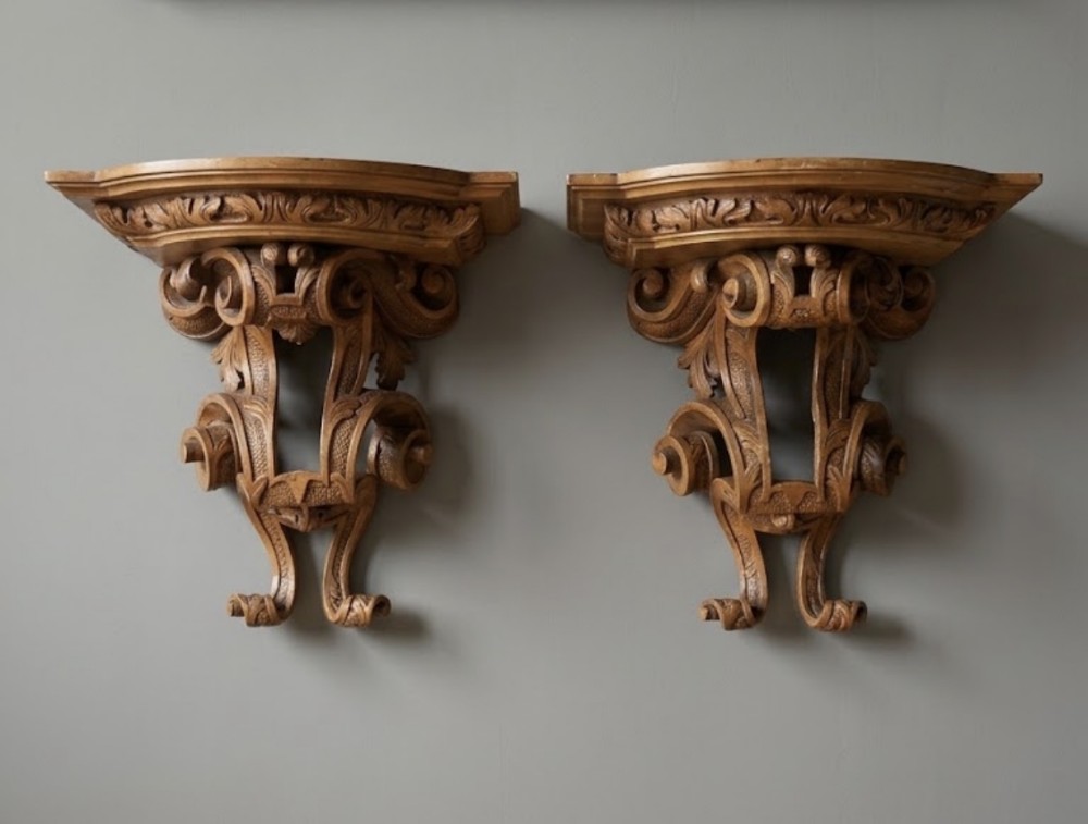 pair of georgian carved walnut brackets